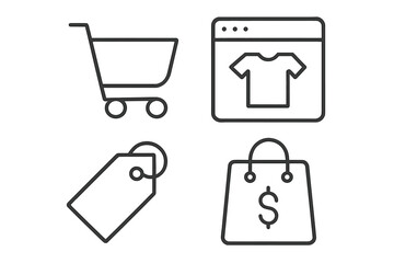 Poster - E-commerce and online shopping line icon set. Thin line vector icons for website and app UI UX design. Includes shopping cart, online store, price tag, checkout bag.