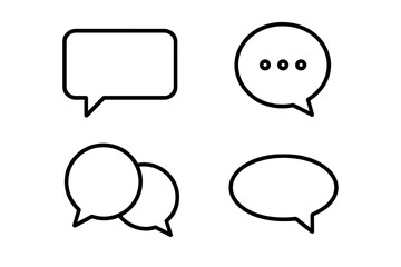 Aufkleber - Minimalist speech balloon collection, four outline chat bubbles set, blank dialog shapes for texting, social media comment, messaging icon, black thin line design, empty copy space, editable vector