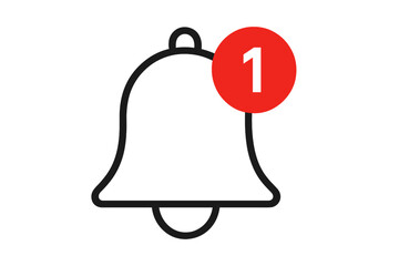 Poster - notification bell icon with one new message alert. red circle counter for social media updates, remi