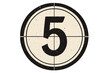 © Dierk - Retro cinema movie timer count. Old film countdown frame. Vintage movie leader screen with number five. Classic film reel start. Vector illustration isolated on transparent background.