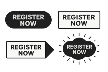 Aufkleber - Register now button set vector illustration. Web button collection for website and user interface. Call to action signup icon symbol. Graphic element on transparent background.