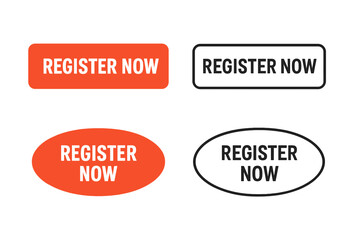 Aufkleber - Register now button set vector illustration. Modern flat call to action icon collection for web design. Sign up, join, or subscribe graphic element for user interface.