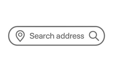 Poster - Search address bar for user interface and website. Navigation bar icon with location pin and magnifying glass. Vector UI element for app design, finding a destination.