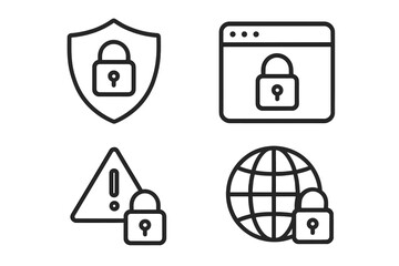Poster - Cyber security icon set in line style. Vector symbols for data protection, internet privacy, secure network, and online safety for web and mobile app design elements.