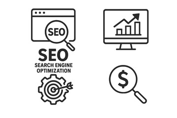 Poster - Search Engine Optimization line icon set. SEO concepts for business and digital marketing. Includes traffic analysis, financial growth, targeting, and website promotion.
