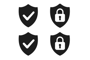Poster - security shield icon set with check mark and padlock. concept of safety, data protection, and privac