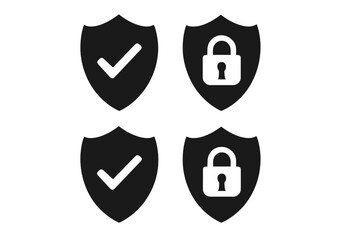 Poster - security shield icon set. vector symbols of protection, safety and privacy. padlock and check mark s