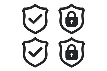 Poster - Set of security shield icons with check mark and padlock. Concepts for safety, protection, cybersecurity, data privacy, verification, and trust. Secure guard badge symbol.