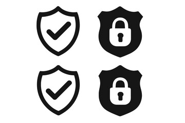 Poster - Security shield icon set with check mark and padlock. Concepts for safety, data protection, privacy, and verification. Secure lock and verified checkmark symbols for web.