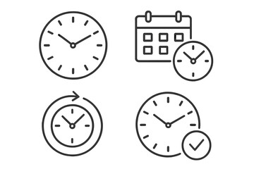 Poster - Time and clock line icon set. Schedule, appointment, and deadline concepts. Time management vector symbols. Calendar reminder, history repeat, and approved checkmark signs.