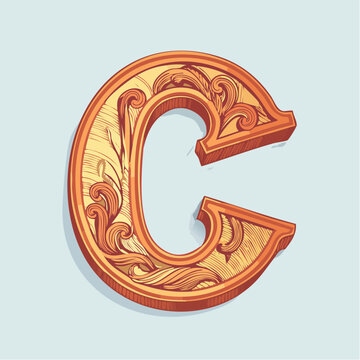 A detail letter C alphabet classic style, linocut and engraving illustration style
