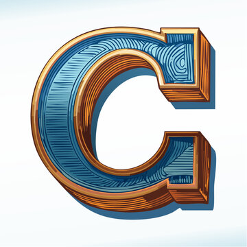 A detail letter C alphabet classic style, linocut and engraving illustration style
