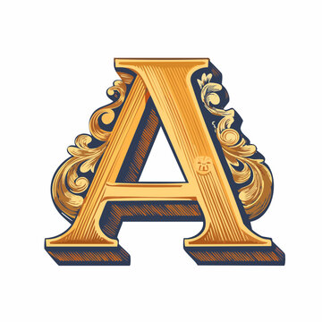 A detail letter A alphabet classic style, linocut and engraving illustration style