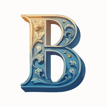 A detail letter B alphabet classic style, linocut and engraving illustration style