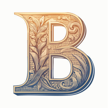A detail letter B alphabet classic style, linocut and engraving illustration style