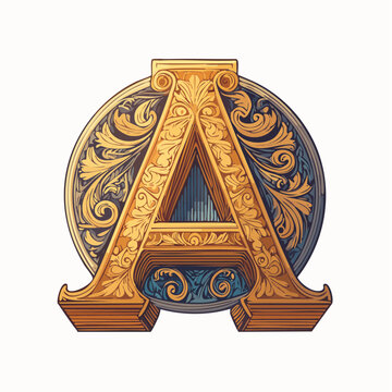A detail letter A alphabet classic style, linocut and engraving illustration style