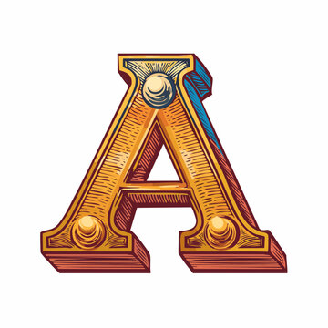 A detail letter A alphabet classic style, linocut and engraving illustration style
