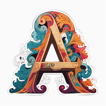 A detail letter A alphabet classic style, linocut and engraving illustration style