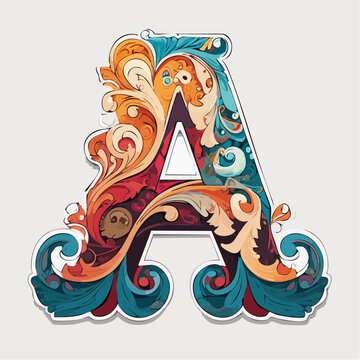 A detail letter A alphabet classic style, linocut and engraving illustration style