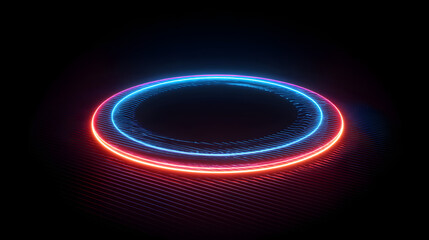 Poster - 3d render. Abstract round neon shape with blue red gradient, isolated on black background. Ribbed glass wallpaper.