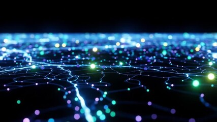 Poster - Abstract network of interconnected glowing dots and lines, creating a futuristic and technological landscape.