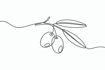 Minimalist line art of olives on a branch isolated on white background