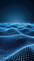 Poster - Glowing blue waves pulsate in a dynamic digital landscape, showcasing a vibrant display of lights and energy in a vast expanse