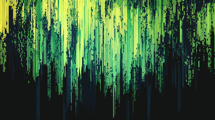 Poster - Abstract green glitch vector background with vertical lines  
