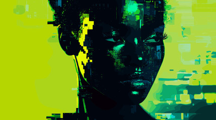 Poster - Digital abstract portrait of a black woman with glitch effect  