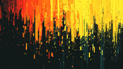 Poster - Abstract glitch background with vibrant orange, yellow, and black hues  