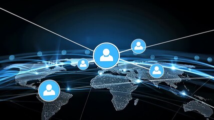 Poster - Visual representation of a global network showing interconnected lines and a user icon, depicting digital communication and connectivity