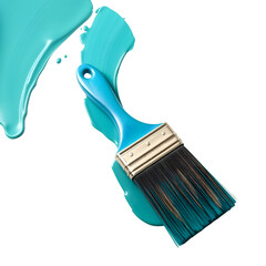 Poster - Turquoise paint splatter and brush isolated on transparent background
