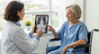 © Paylopi - Female Doctor Discussing Chest X-Ray Results with Elderly Female Patient in Wheelchair During Medical Consultation in Bright Clinic Room
