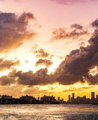 Wall Mural - Horizon sunrise sea with ship. Sunrise seascape. Romantic summer vacation seascape. Amazing sky. Sea sunset horizon. Sunset cloudy sky. Seascape at summer vacation. Skyscape with sea horizon