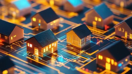 Poster - Digital Representation of Smart Homes Connected Through Innovative Technology Network Visualization 4k video footage