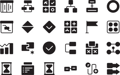 Fototapete - Collection of Business and Data Related Icons in Black Silhouette Style on White Background Perfect for UI Design and Presentations silhouette