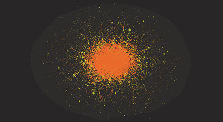 Poster - Abstract colorful digital explosion with orange center on black background  