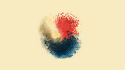 Poster - Abstract circular pattern with red, blue, and beige dots on beige background  