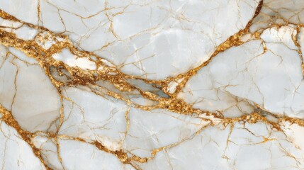 Poster - This stunning marble surface features a glossy white base with intricate gold veining, perfect for upscale home decor and design applications. A beautiful choice for various interiors.
