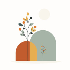 Poster - Abstract plant design with geometric shapes and soft colors  