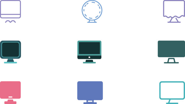Diverse Computer Monitor Icons Displaying Various Screen Shapes and Designs for Technology and Digital Concepts