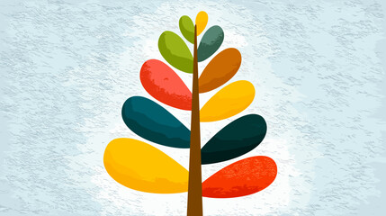 Poster - Colorful stylized tree illustration with abstract leaves and trunk  