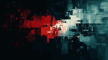 Poster - Abstract glitch vector background in red and teal tones  