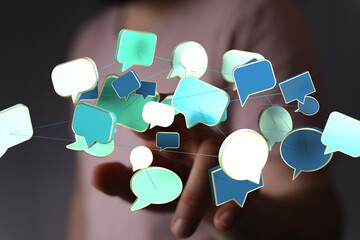 Poster - Abstract image of interconnected speech bubbles, symbolizing global communication and networking.