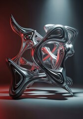 Poster - Futuristic Abstract Sculpture: Metallic Form with Dynamic Curves and Light Interaction