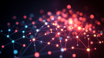 An abstract network of glowing nodes and connections, creating a futuristic visual effect.