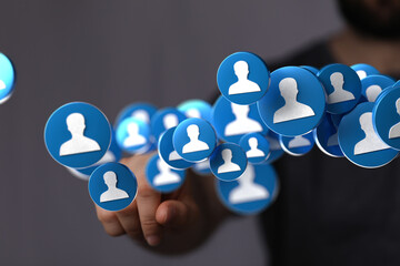 Poster - Hand interacting with digital network of people. Social media, connections, global network concept.