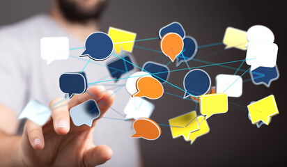Poster - Abstract image depicting interconnected speech bubbles, symbolizing global communication and networking.