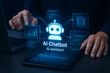 © techstudio - Futuristic ai chatbot assistant interface with glowing robot icon and digital analytics used in customer support automation virtual conversation technology and artificial intelligence platform
