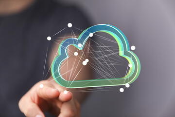 Poster - Digital cloud computing concept. Network connection, data storage, and technology.